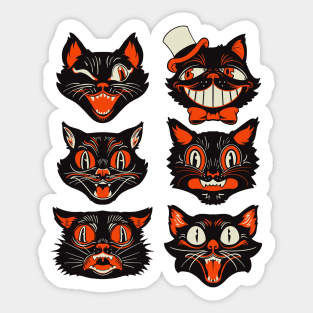 Vintage Halloween Black Cat Face Collection Sticker